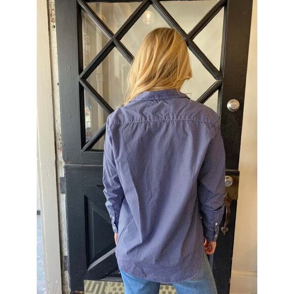 💕FRANK & EILEEN💕 Barry Woven Button Up Blouse - Navy Polka Dots Print Small - Picture 7 of 16
